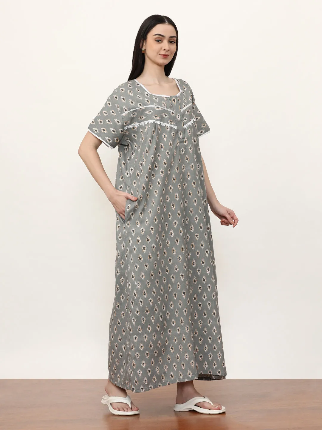 Printed Pure Cotton Maxi Nightdress