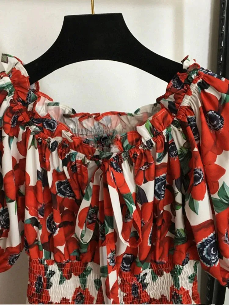 Printed Strap Wooden Ear Blouse