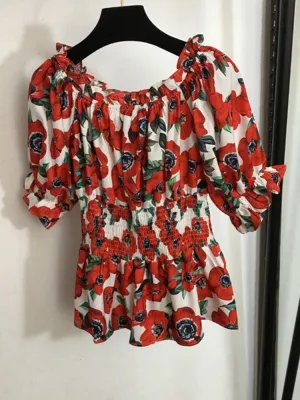 Printed Strap Wooden Ear Blouse