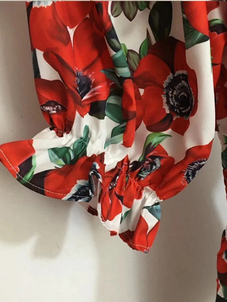 Printed Strap Wooden Ear Blouse