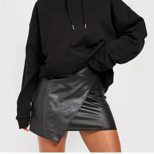 PU Leather Cinched Faux Wrap Mini Skirt