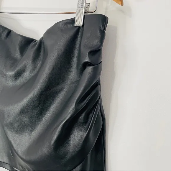PU Leather Cinched Faux Wrap Mini Skirt
