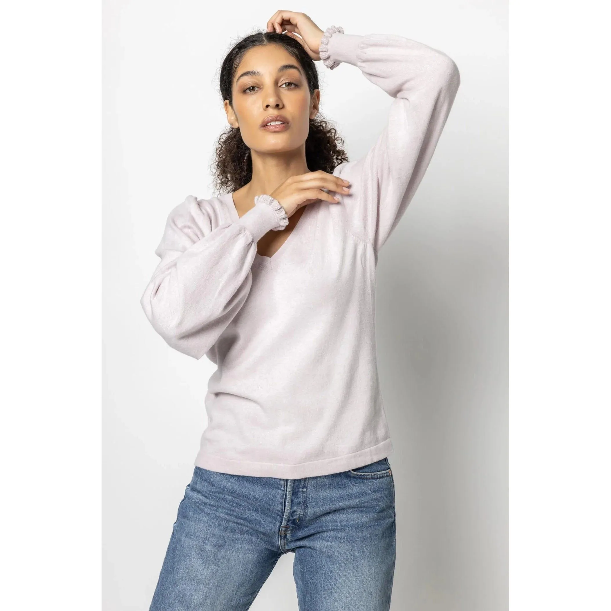 Puff Sleeve V-Neck Sweater