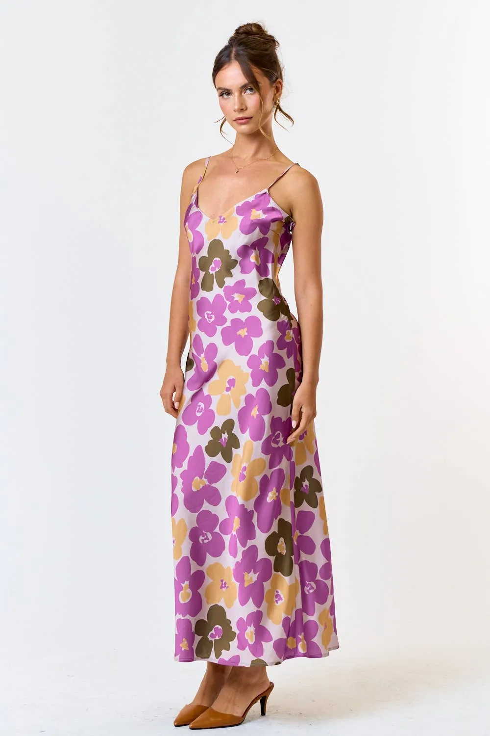 Purple Satin Midi Dress