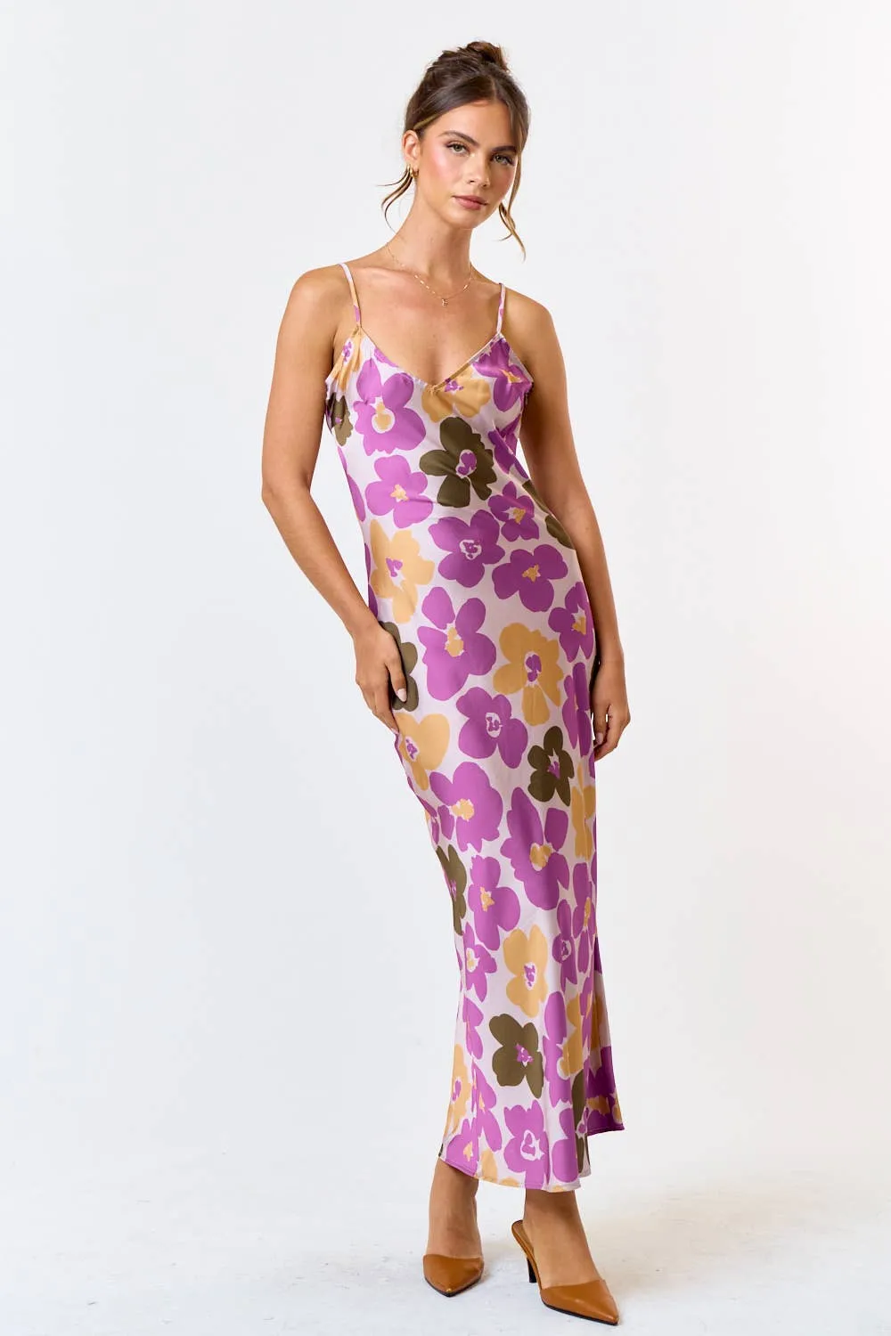 Purple Satin Midi Dress