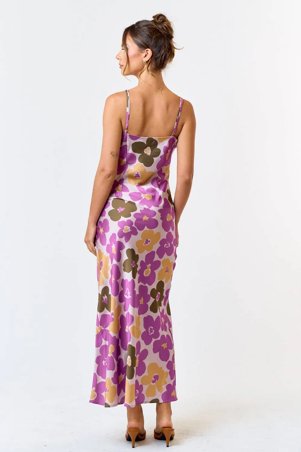 Purple Satin Midi Dress