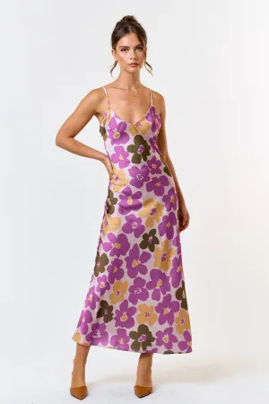 Purple Satin Midi Dress