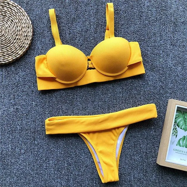 Push up thong bikini 2019 High cut one piece swimsuit female monokini String sexy bathing suit Ribbed backless bodysuit swimwear
