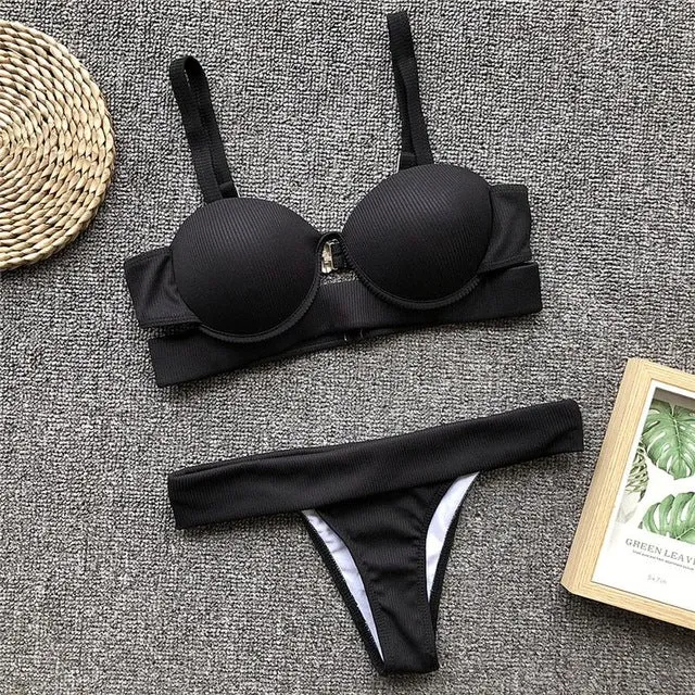 Push up thong bikini 2019 High cut one piece swimsuit female monokini String sexy bathing suit Ribbed backless bodysuit swimwear