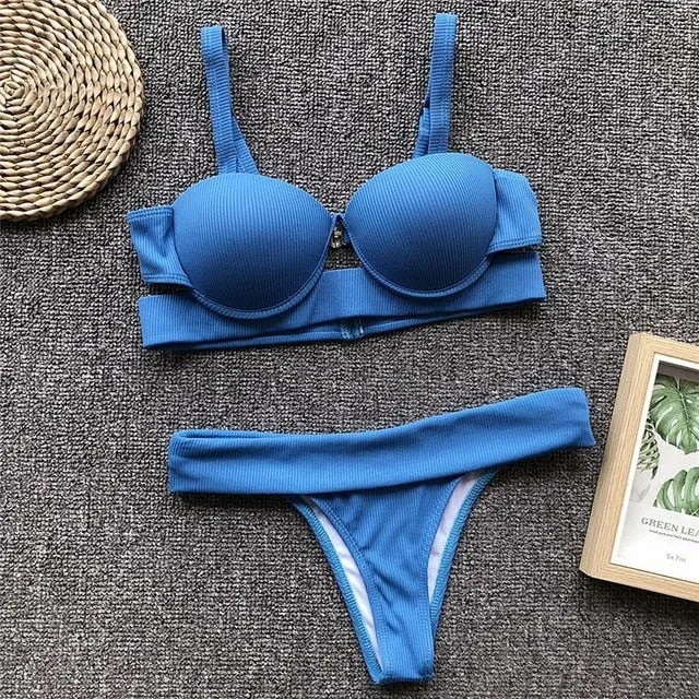 Push up thong bikini 2019 High cut one piece swimsuit female monokini String sexy bathing suit Ribbed backless bodysuit swimwear