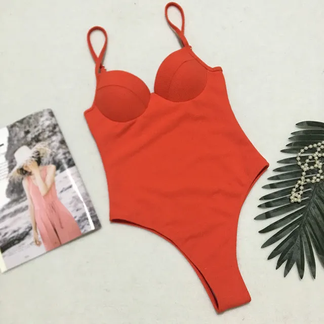 Push up thong bikini 2019 High cut one piece swimsuit female monokini String sexy bathing suit Ribbed backless bodysuit swimwear