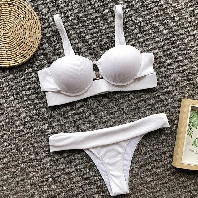 Push up thong bikini 2019 High cut one piece swimsuit female monokini String sexy bathing suit Ribbed backless bodysuit swimwear