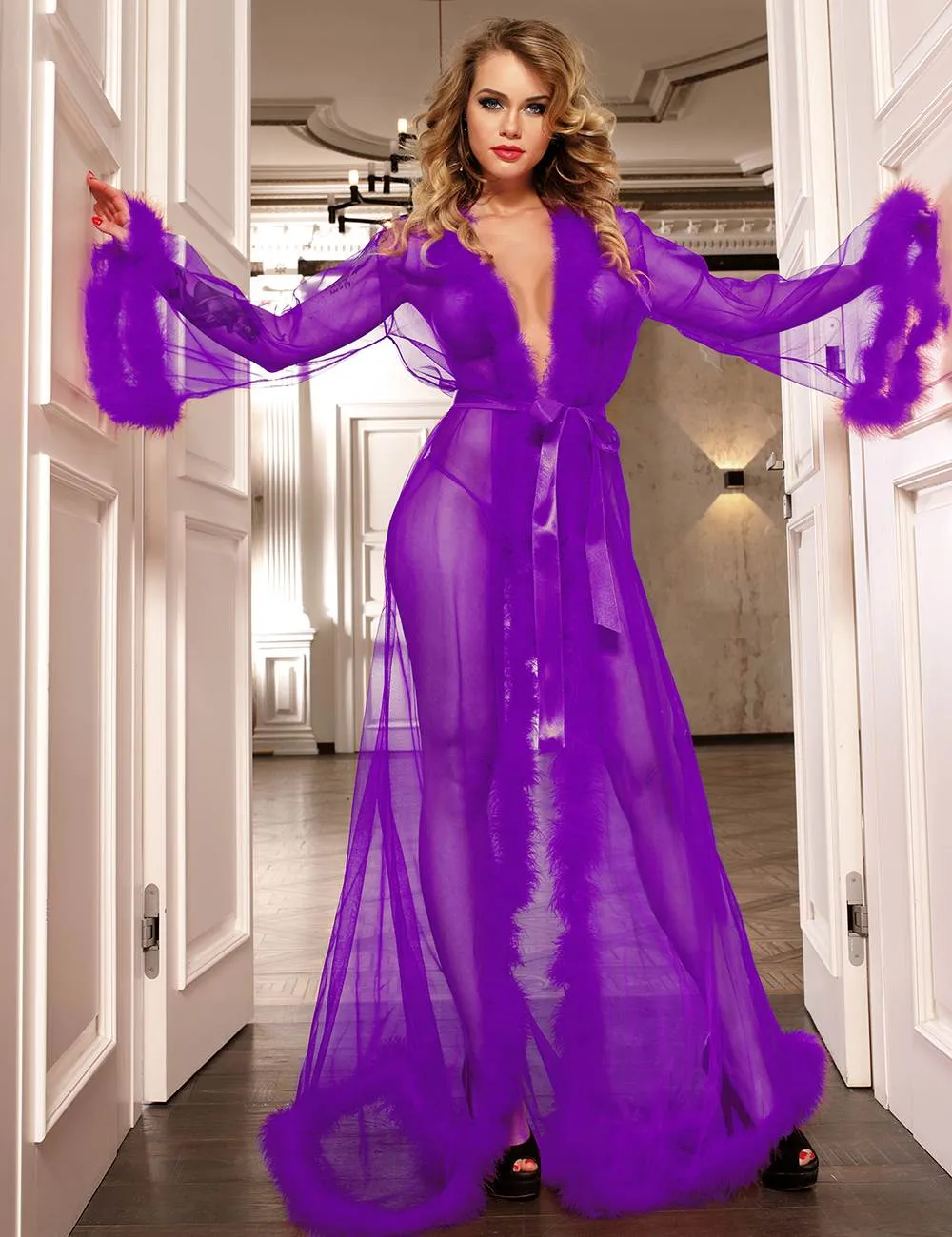 Queen  Robe Perspective Sheer Sleepwear With Farawlaya