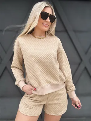Quilted Top And Short Set In Taupe