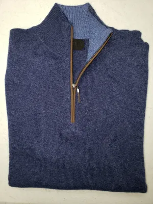 Quinn -  Men's, Luxurious, 100% 2-ply Cashmere, 1/4 Zip Sweaters - Dk H. Blue