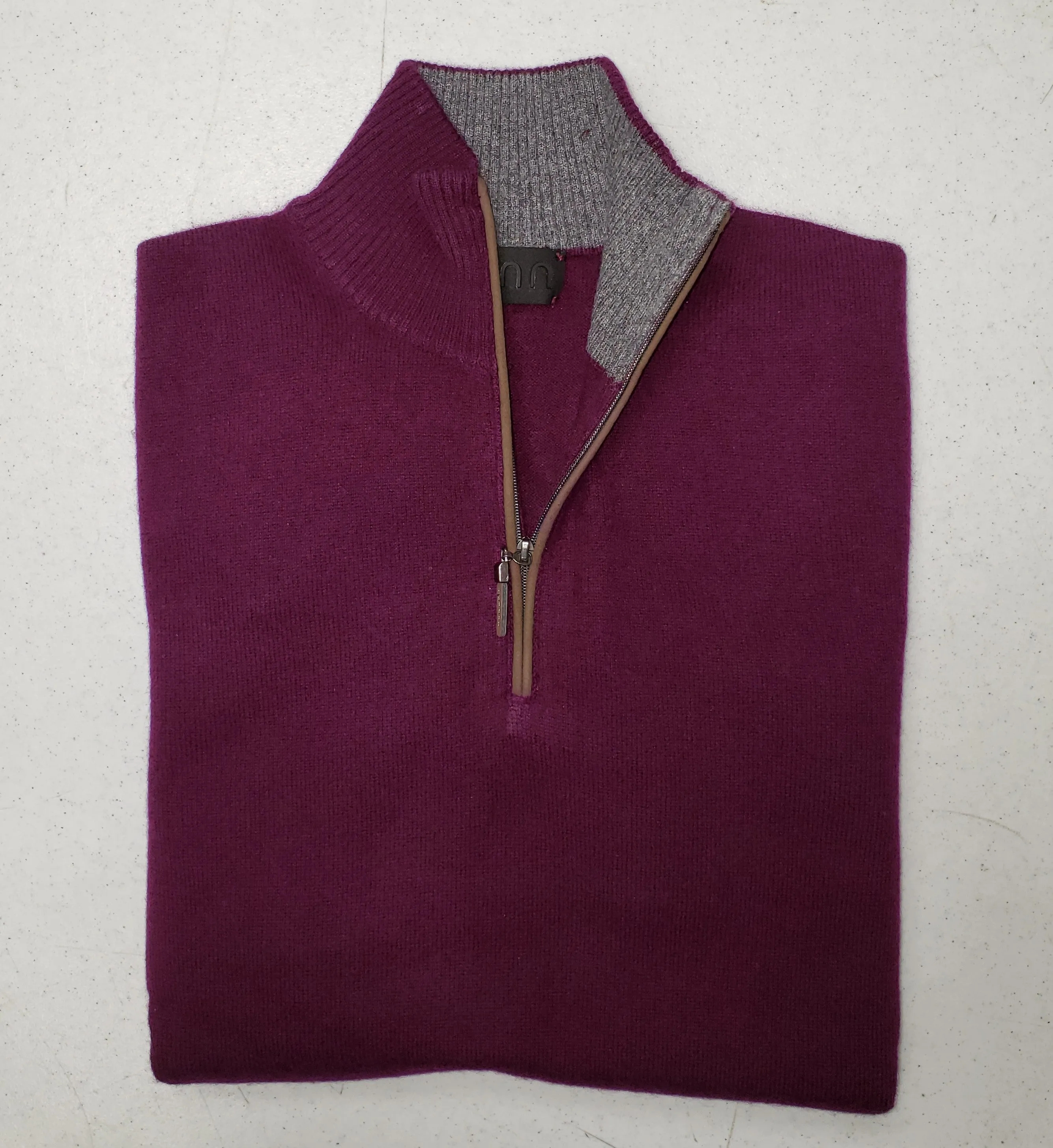 Quinn -  Men's, Luxurious, 100% 2-ply Cashmere, 1/4 Zip Sweaters - Lt. Charcoal