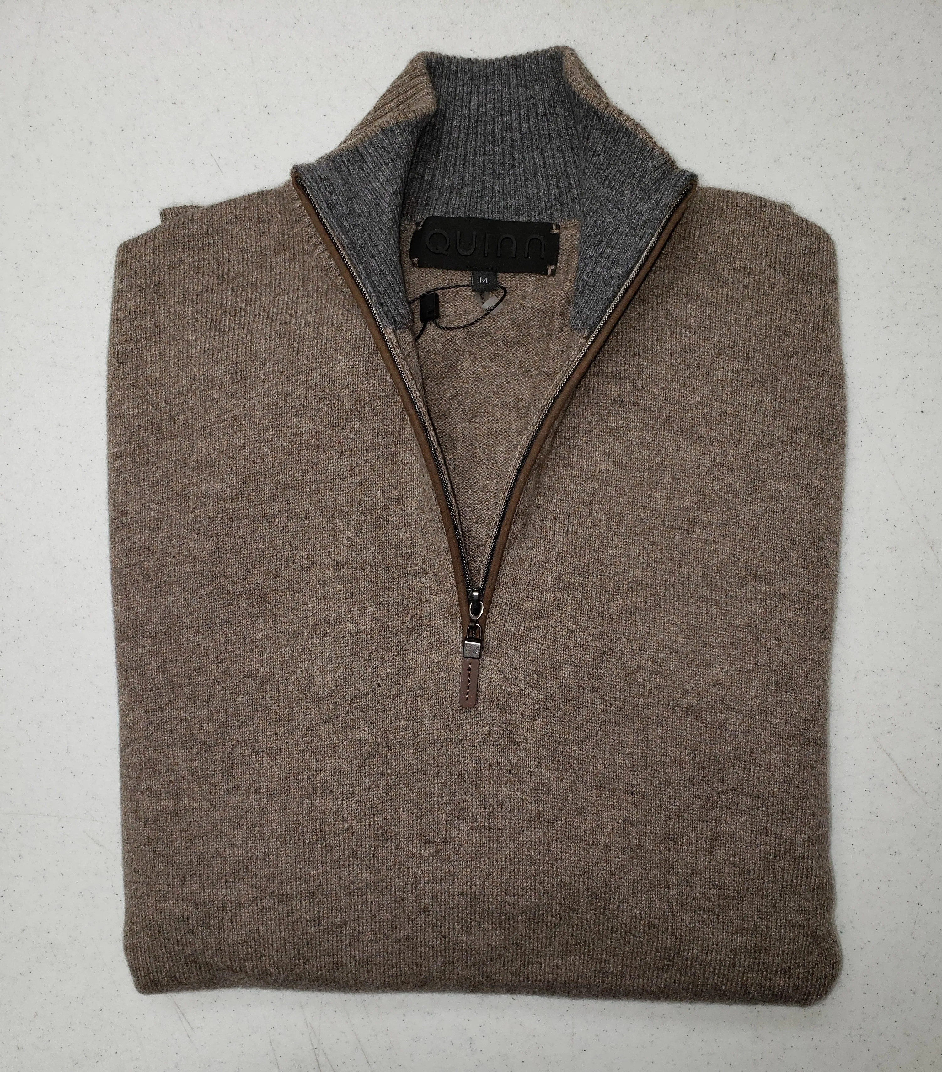 Quinn -  Men's, Luxurious, 100% 2-ply Cashmere, 1/4 Zip Sweaters - Lt. Charcoal