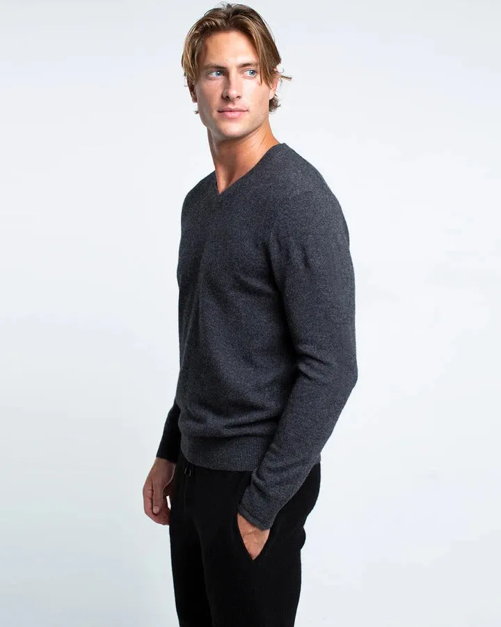 Quinn - Men's Luxurious 100% 2-ply Cashmere "V-Neck"- Purple Heather
