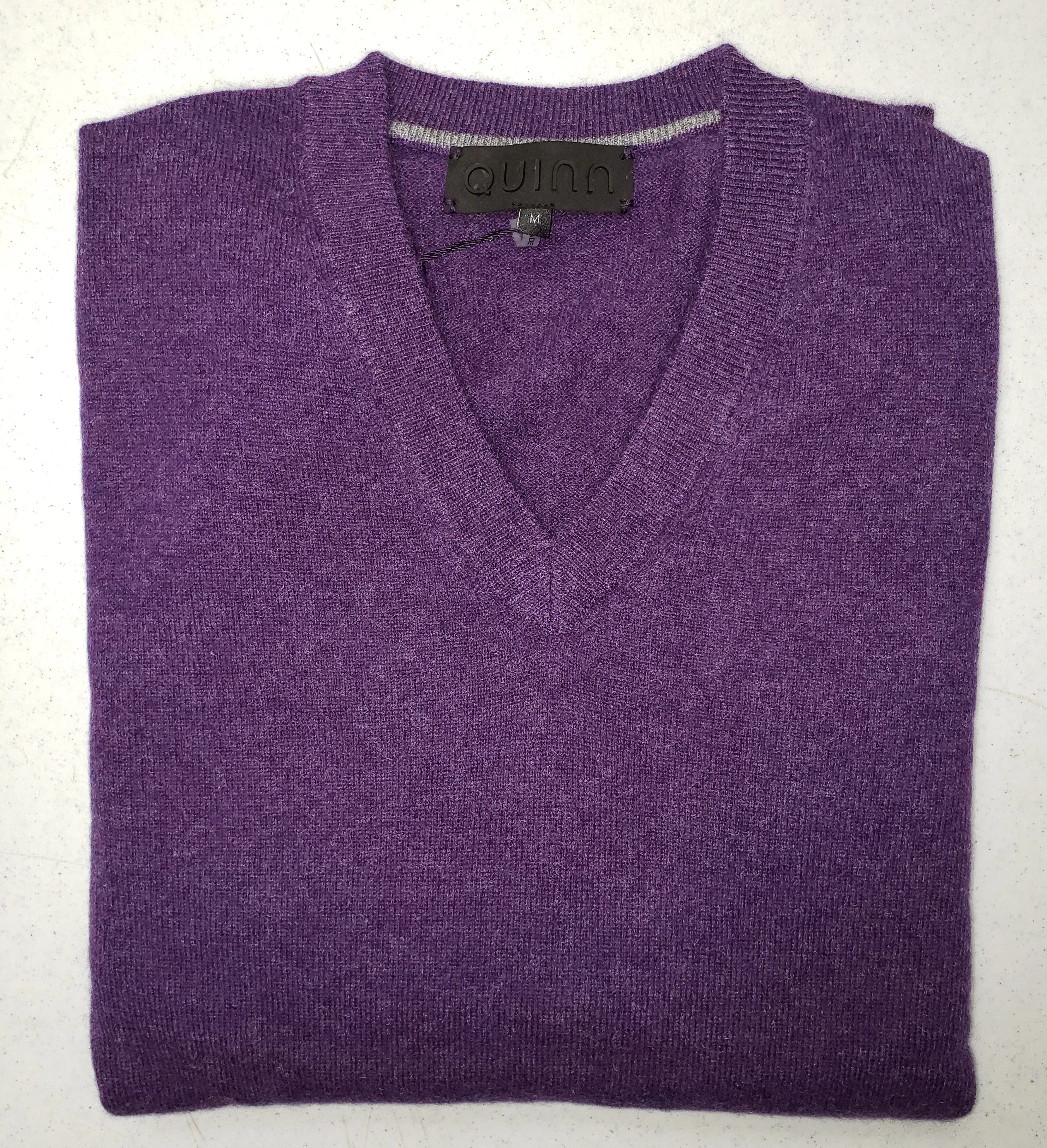 Quinn - Men's Luxurious 100% 2-ply Cashmere "V-Neck"- Purple Heather