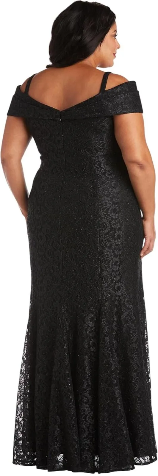 R&M Richards Off-The-Shoulder Lace Gown- Mother of The Bride Dress Steel Gray 12