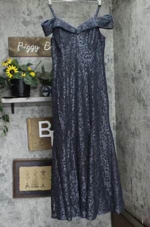 R&M Richards Off-The-Shoulder Lace Gown- Mother of The Bride Dress Steel Gray 12
