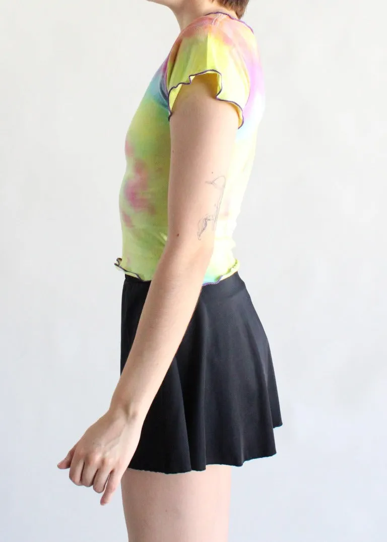 RCYCLD Lettuce Edge Scoop Neck Tie Dye Baby Tee