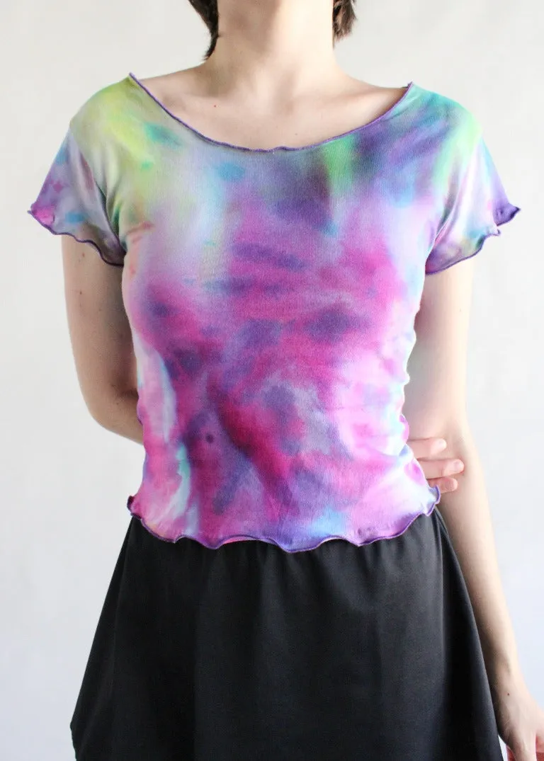 RCYCLD Lettuce Edge Scoop Neck Tie Dye Baby Tee