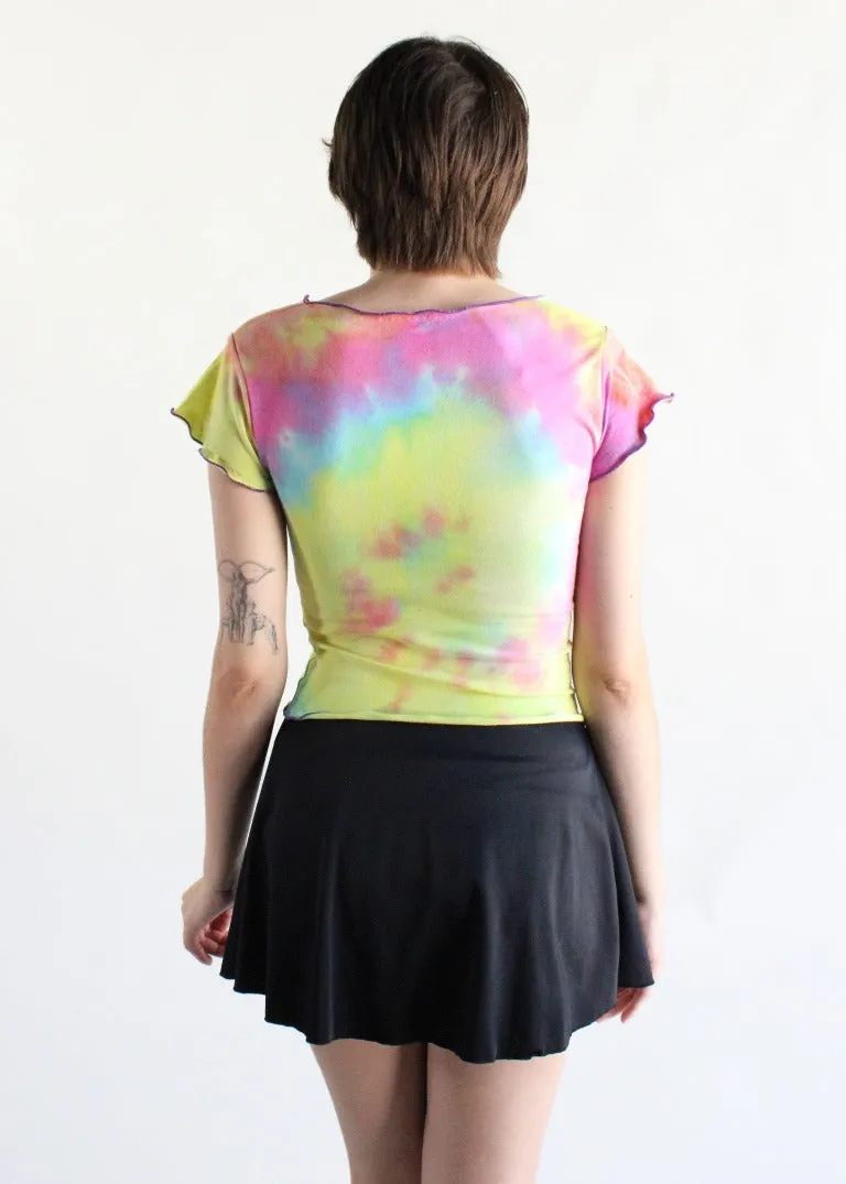 RCYCLD Lettuce Edge Scoop Neck Tie Dye Baby Tee