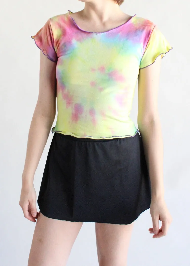 RCYCLD Lettuce Edge Scoop Neck Tie Dye Baby Tee