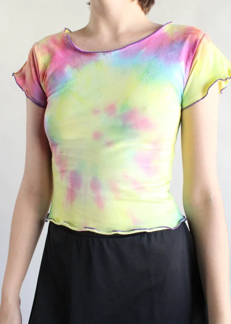 RCYCLD Lettuce Edge Scoop Neck Tie Dye Baby Tee