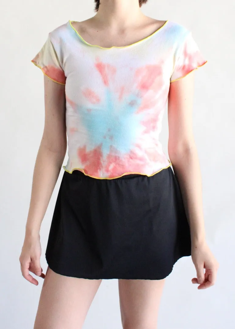 RCYCLD Lettuce Edge Scoop Neck Tie Dye Baby Tee