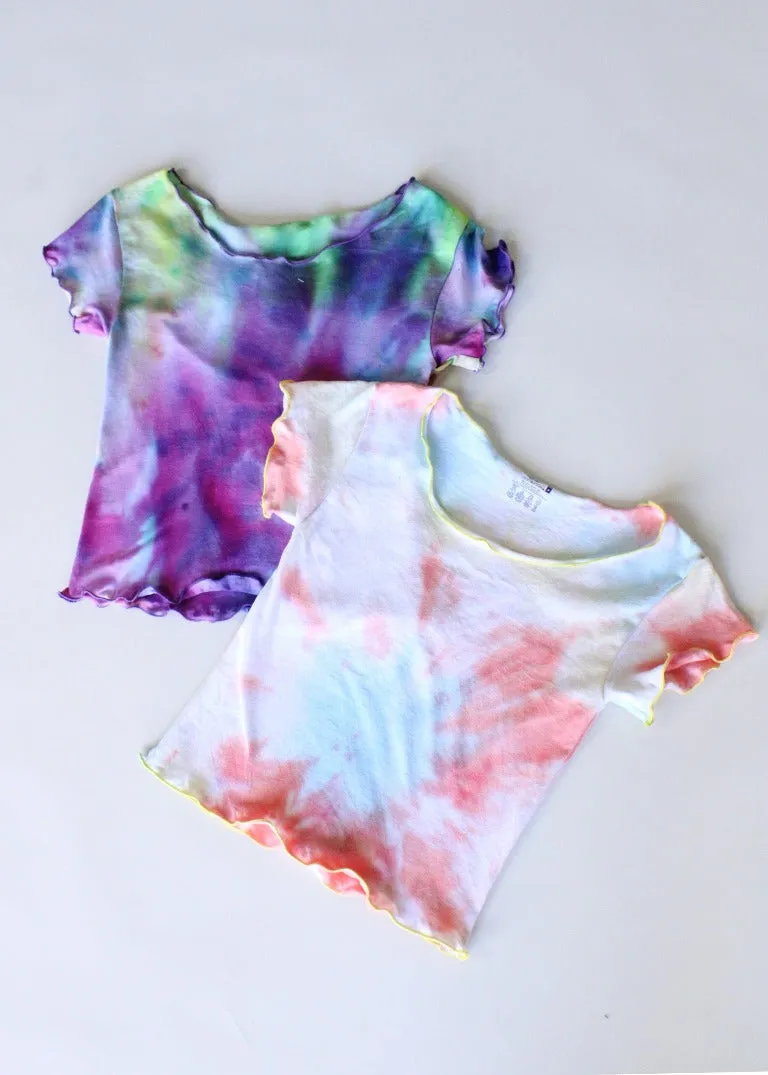 RCYCLD Lettuce Edge Scoop Neck Tie Dye Baby Tee