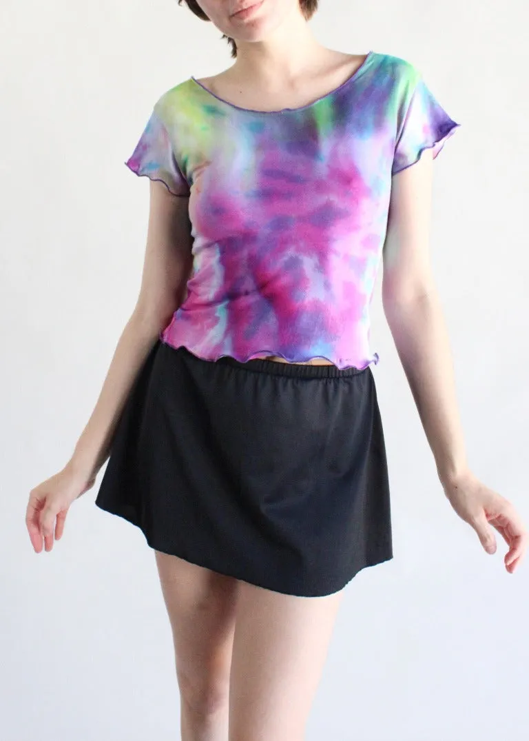 RCYCLD Lettuce Edge Scoop Neck Tie Dye Baby Tee