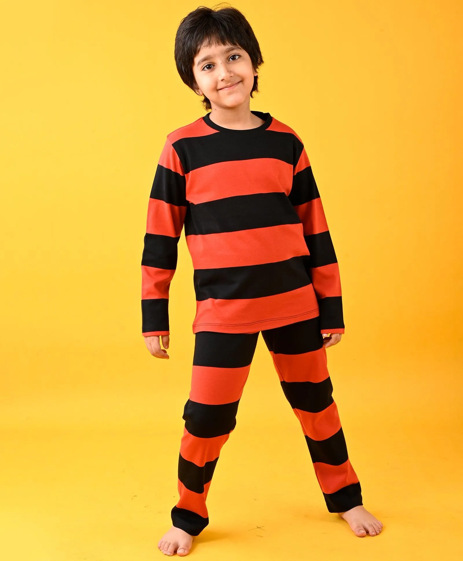RED BLACK STRIPED LONG SLEEVE PYJAMA SET - RED