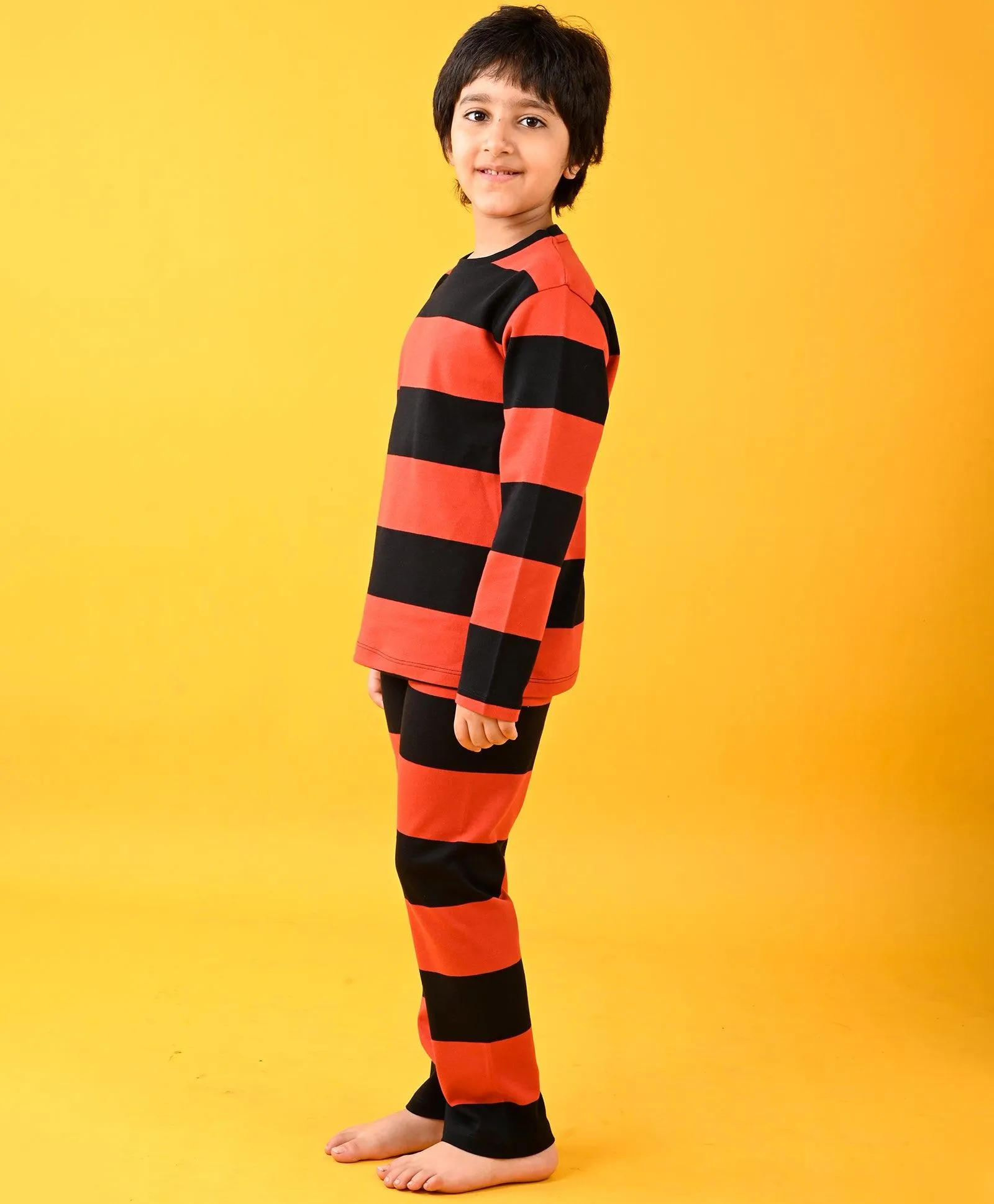RED BLACK STRIPED LONG SLEEVE PYJAMA SET - RED