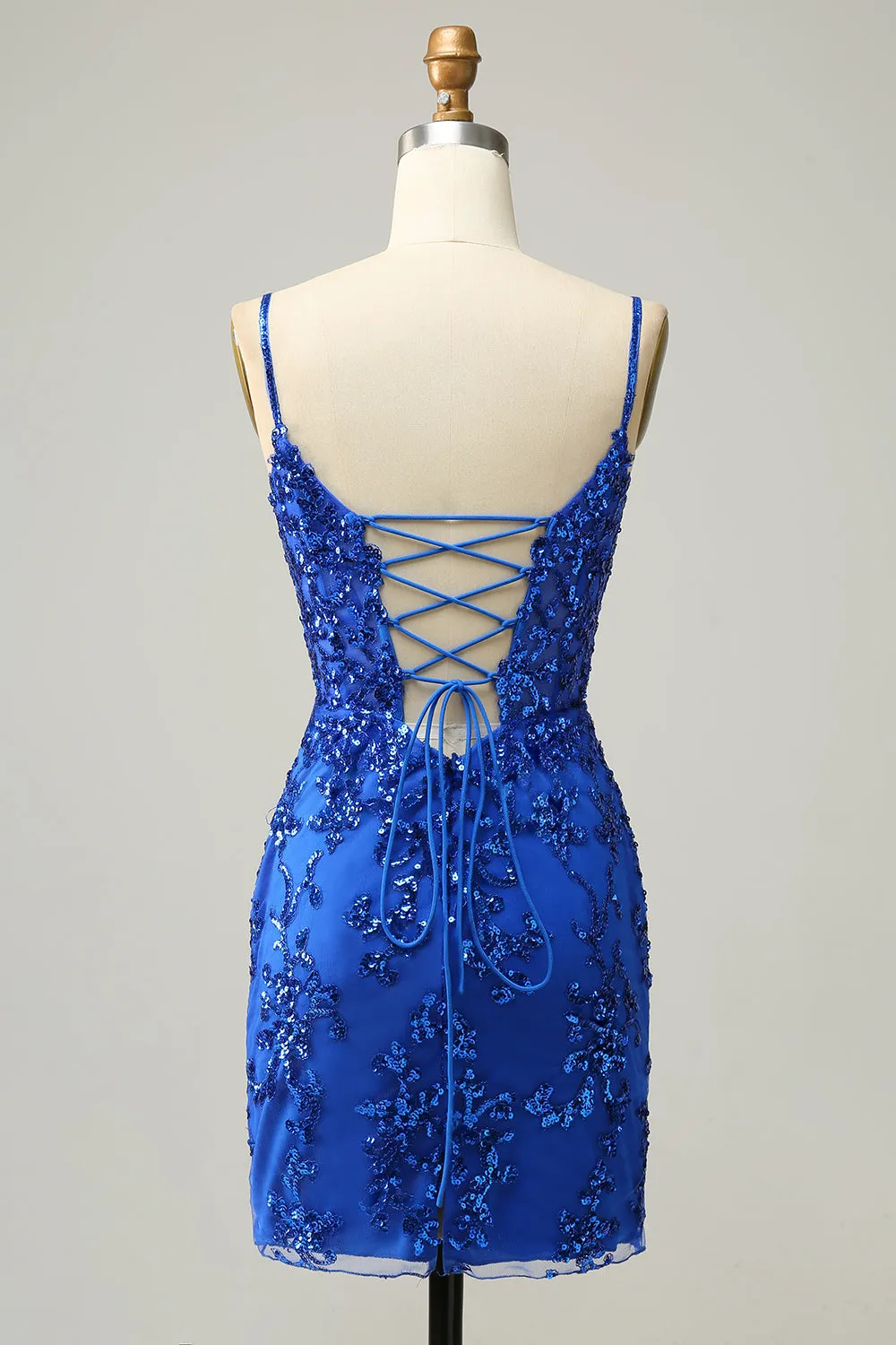 Red Bodycon Spaghetti Straps Sequins Short Homecoming Dress with Criss Cross Back
