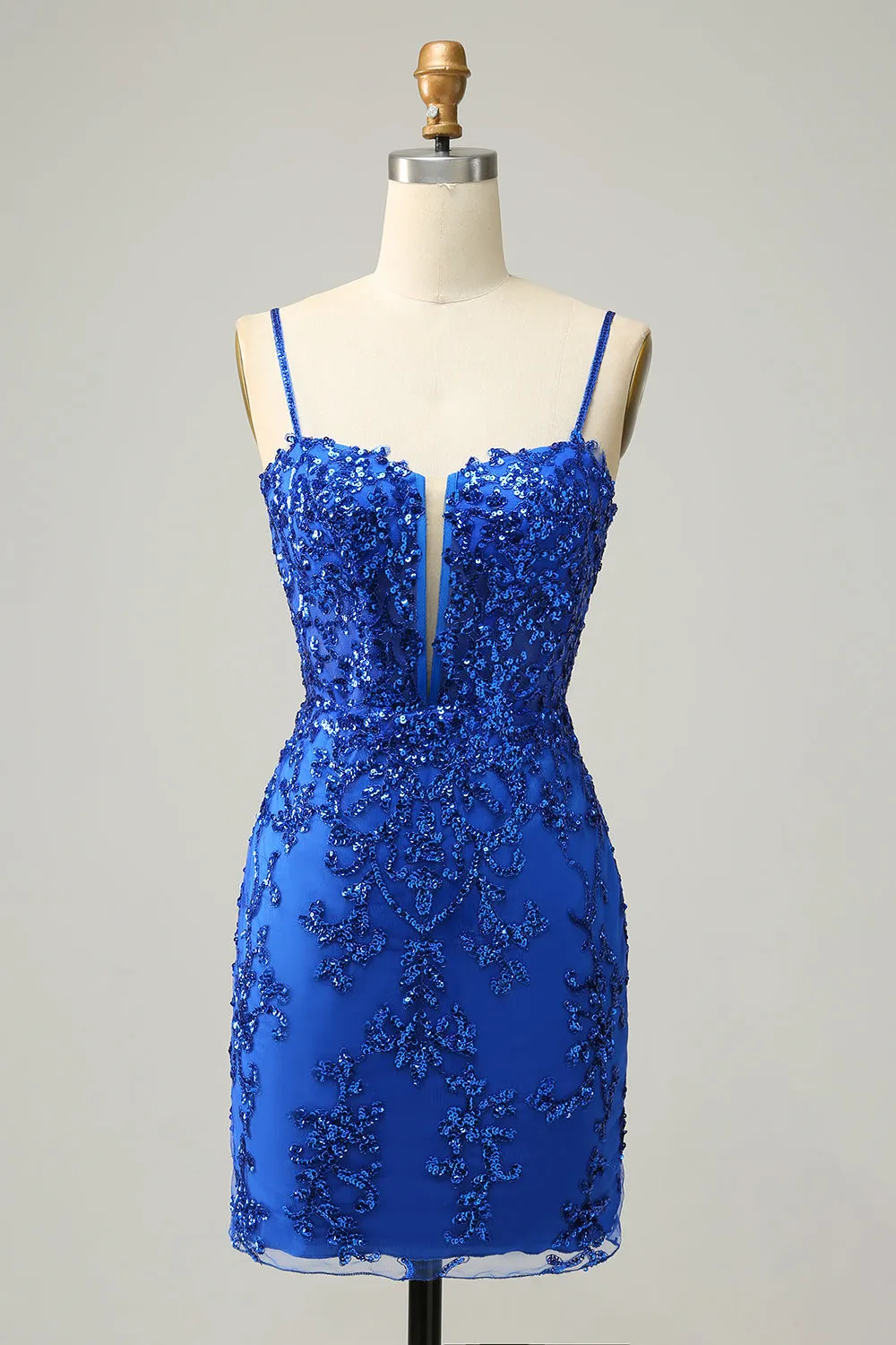Red Bodycon Spaghetti Straps Sequins Short Homecoming Dress with Criss Cross Back