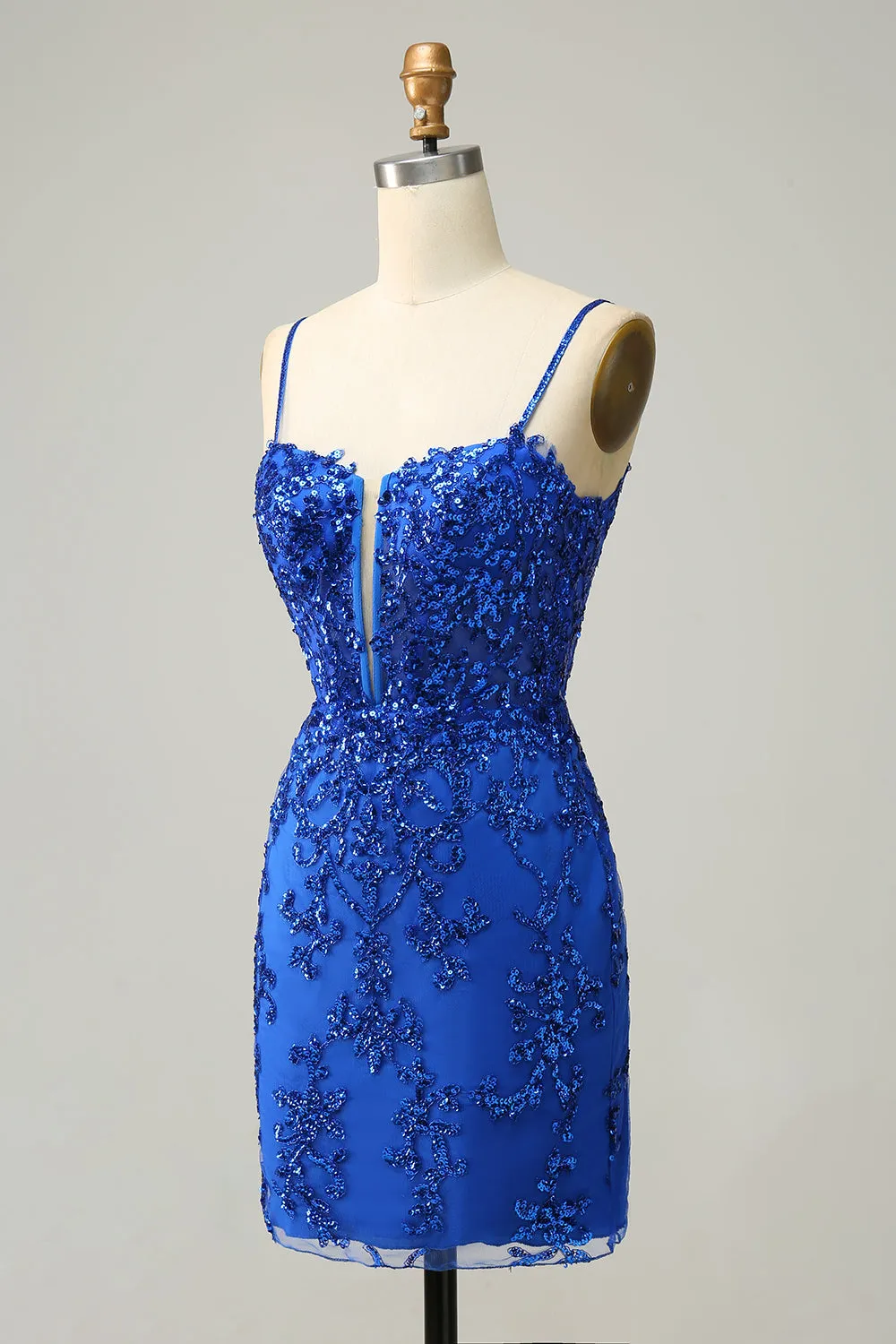 Red Bodycon Spaghetti Straps Sequins Short Homecoming Dress with Criss Cross Back