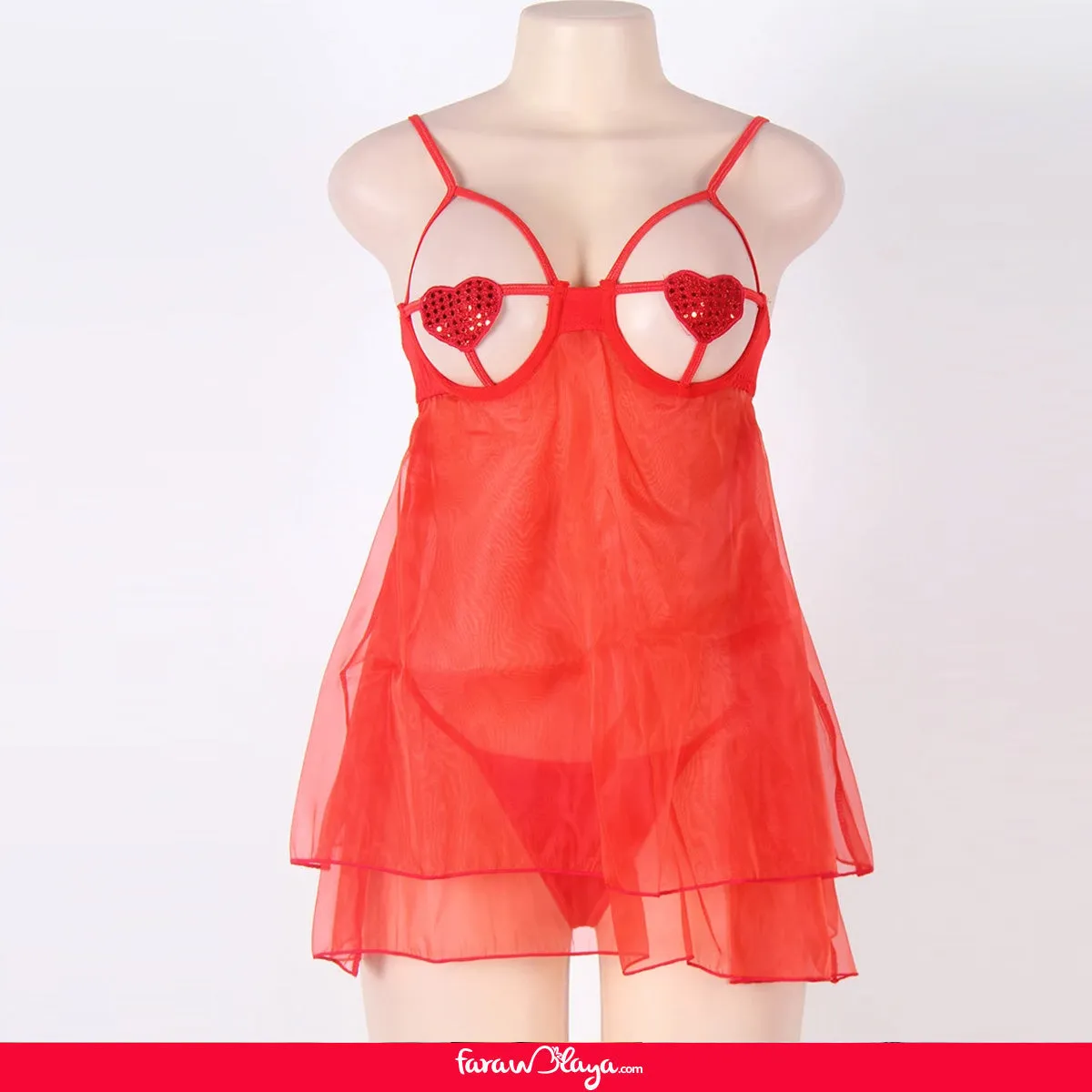 Red Open Bra Sexy Heart Attack Babydoll