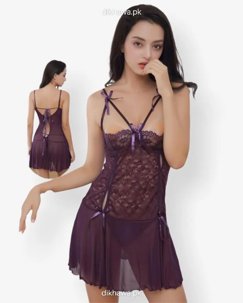 Red Rose Short Romantic  Nighty For Women - 8647