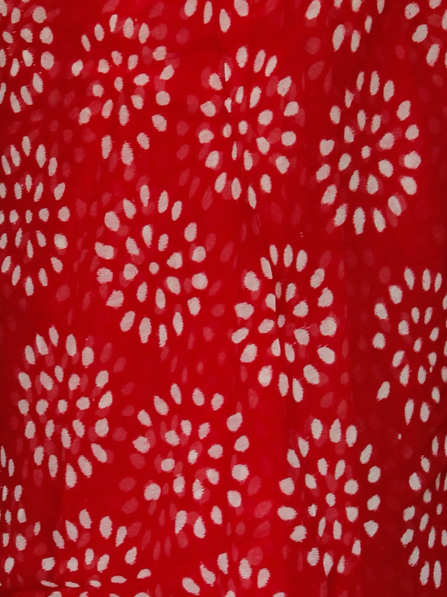 Red White Hand Block Printed Chiffon Saree with Zari Border - S031703123