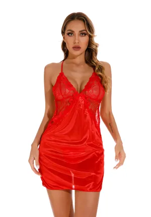 Red Women's Elegantly Embroidered - Sleepwear Lingerie Bodysuits with G-String