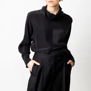 Revolution Cowl Neck Silk Blouse Black