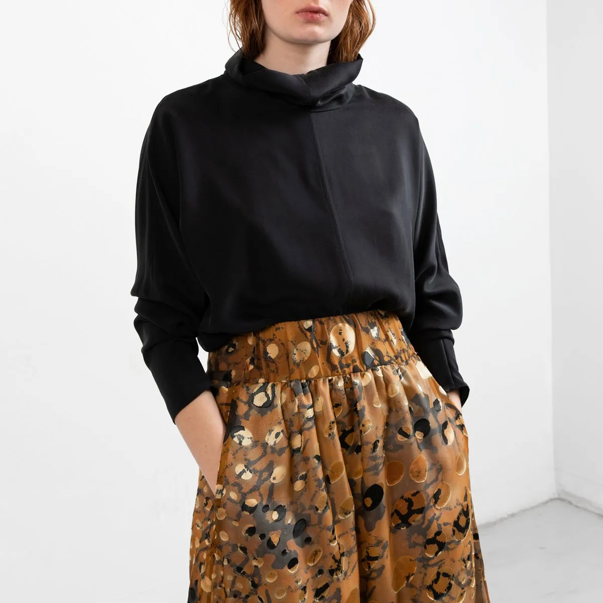 Revolution Cowl Neck Silk Blouse Black