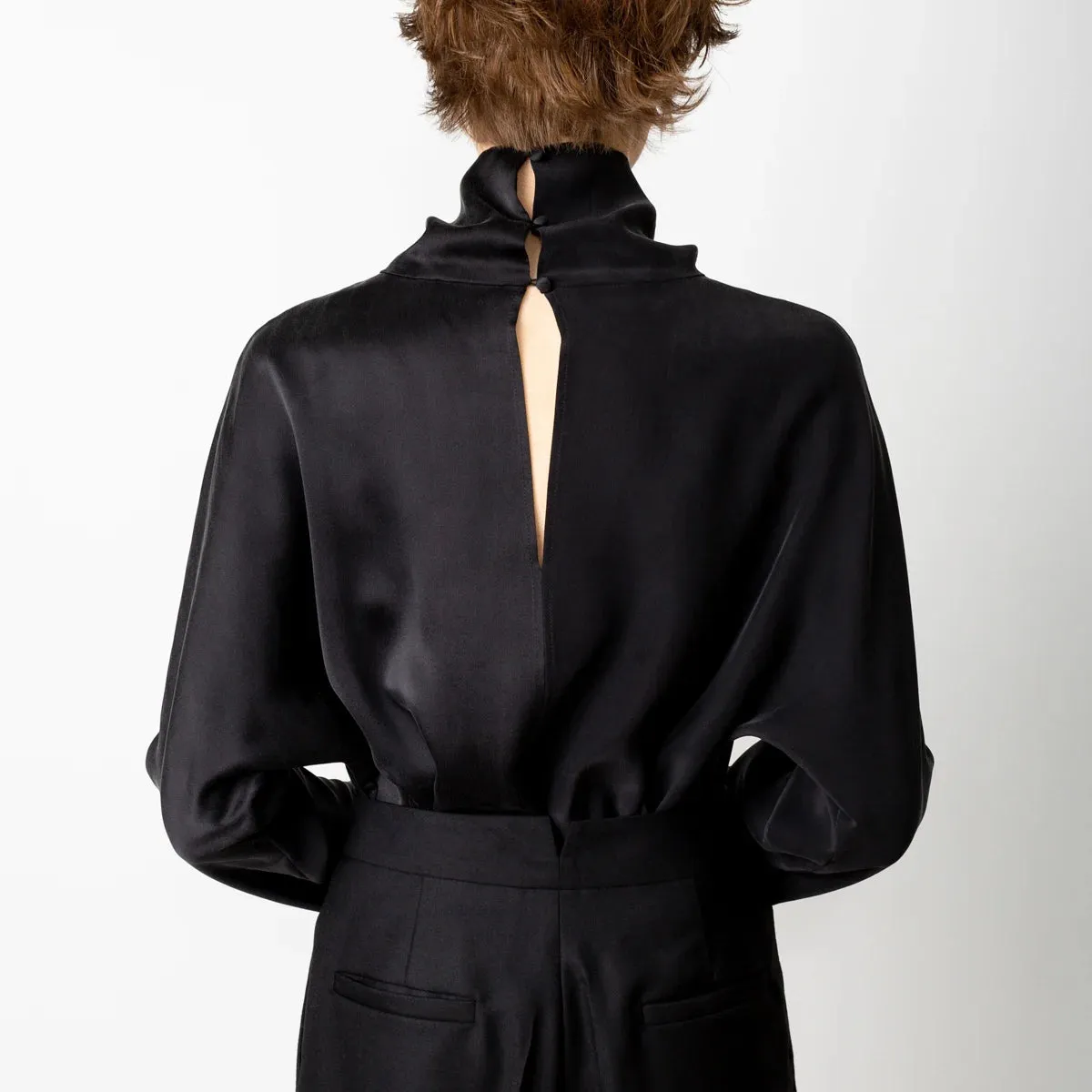Revolution Cowl Neck Silk Blouse Black