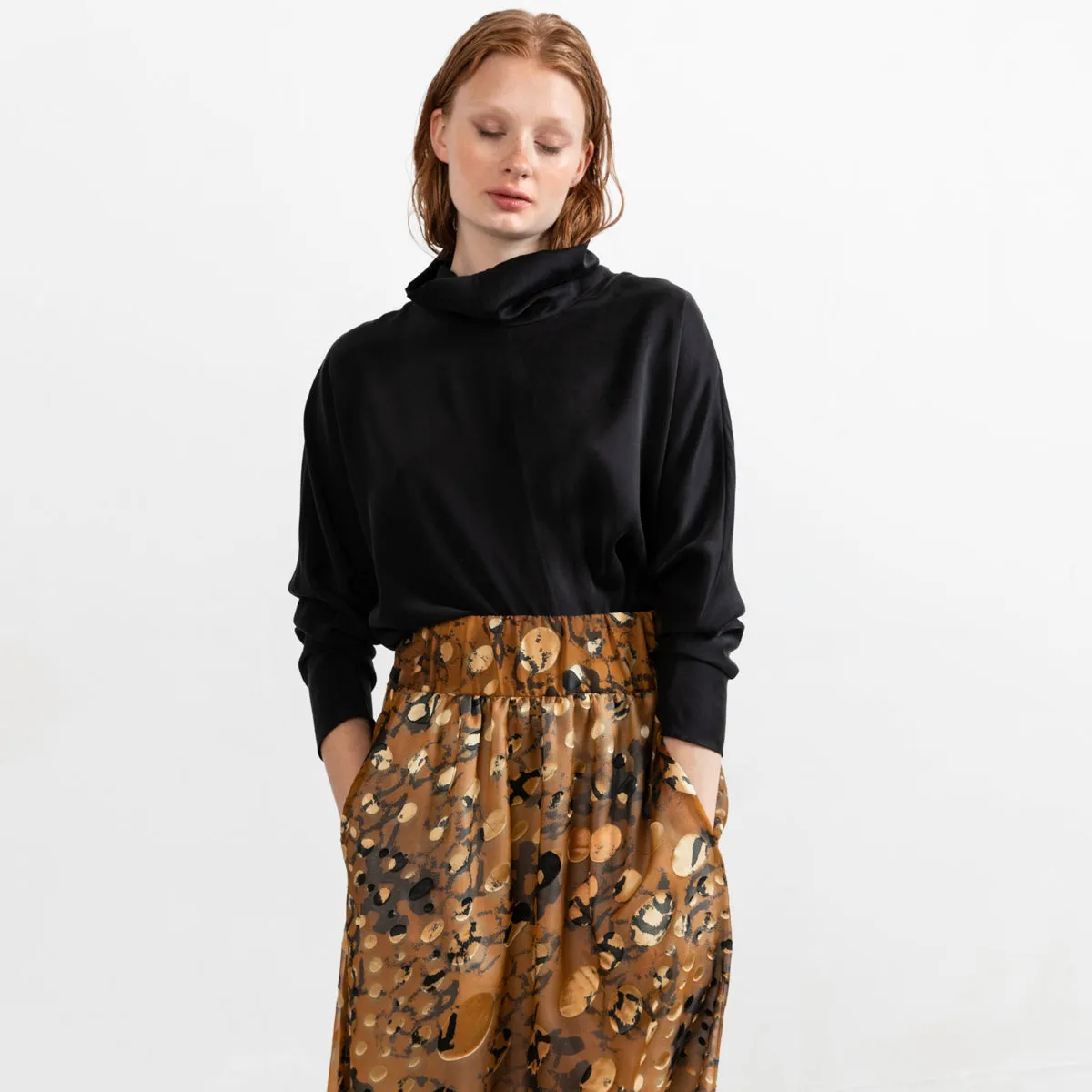 Revolution Cowl Neck Silk Blouse Black