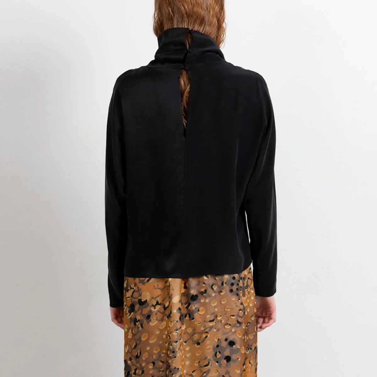 Revolution Cowl Neck Silk Blouse Black
