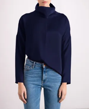 Revolution Cowl Neck Silk Blouse Navy