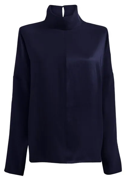 Revolution Cowl Neck Silk Blouse Navy