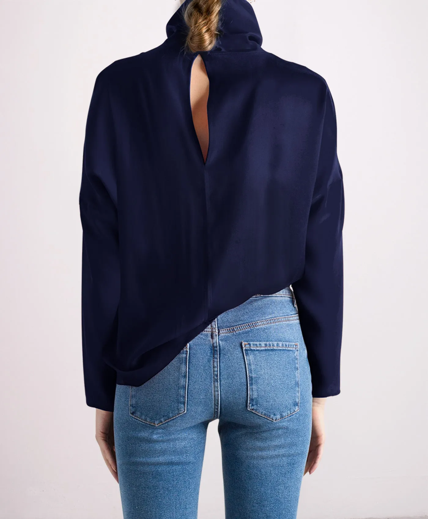Revolution Cowl Neck Silk Blouse Navy